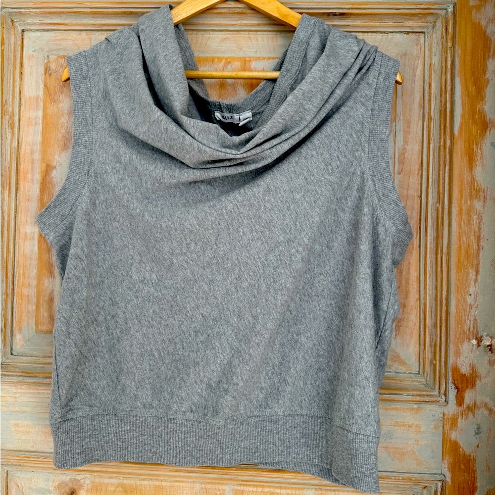 Wilt, soft, comfy mid-grey sleeveless tee with cowl neck. L.